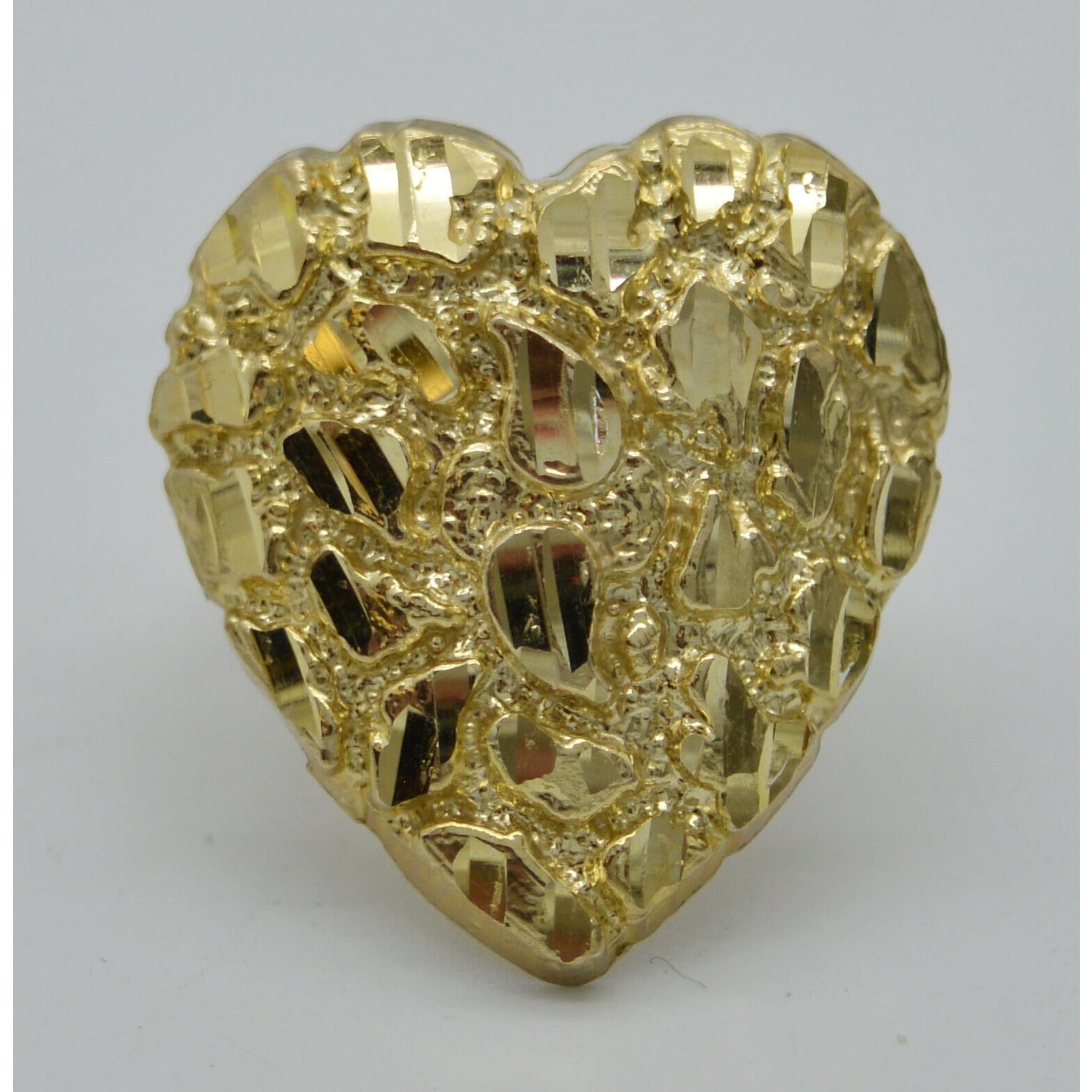 Real 10k Yellow Gold 25mm Womens Large Nugget Heart Ring 5.2gr All Sizes